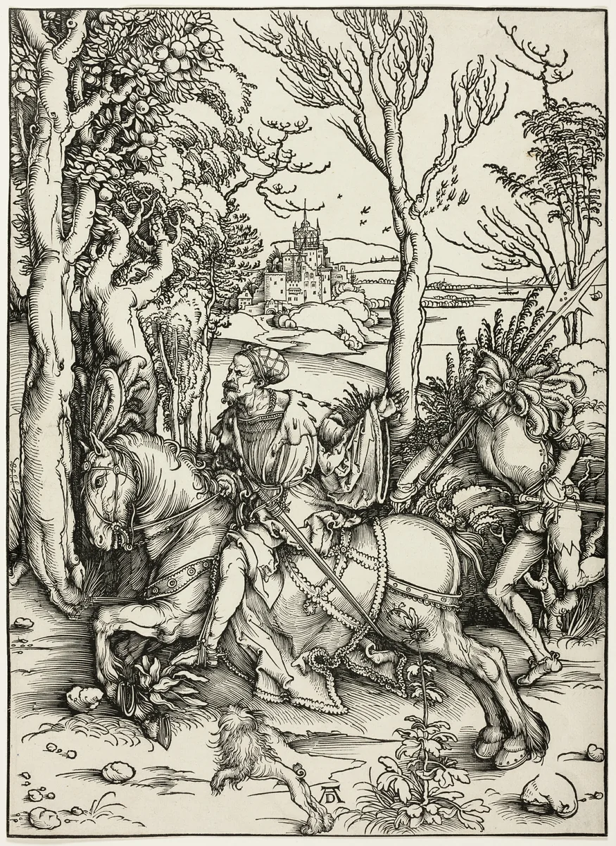 Knight and Landsknecht by Albrecht Dürer, print, 1496