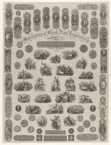 Specimen Sheet of Bank Note Engraving by Asher Brown Durand, print, 1823-1833