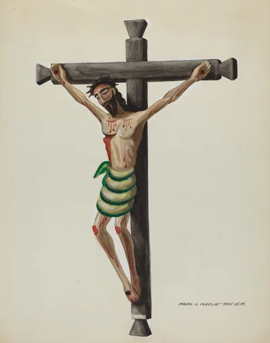 Cristo, Carved and Painted, on Black Carved Wooden Cross by Majel G. Claflin, index of american design, 1937