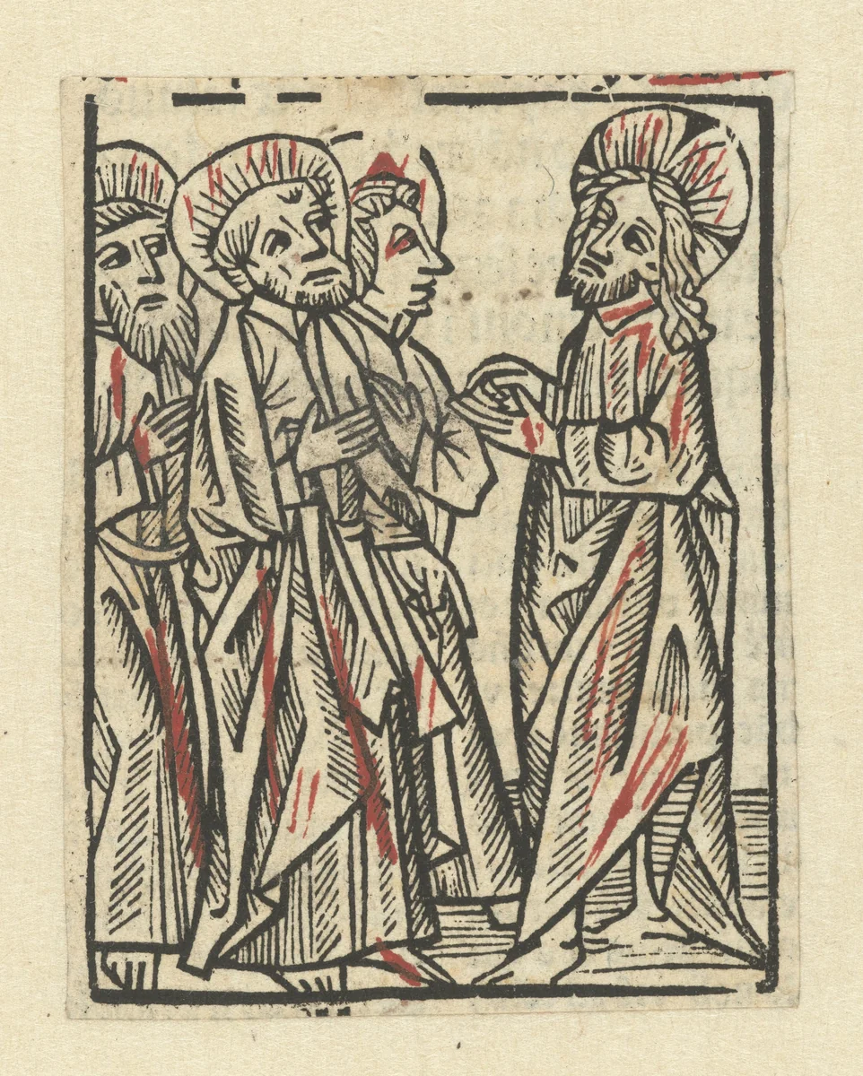 Christus met drie discipelen by anonymous, print, 1490-1510