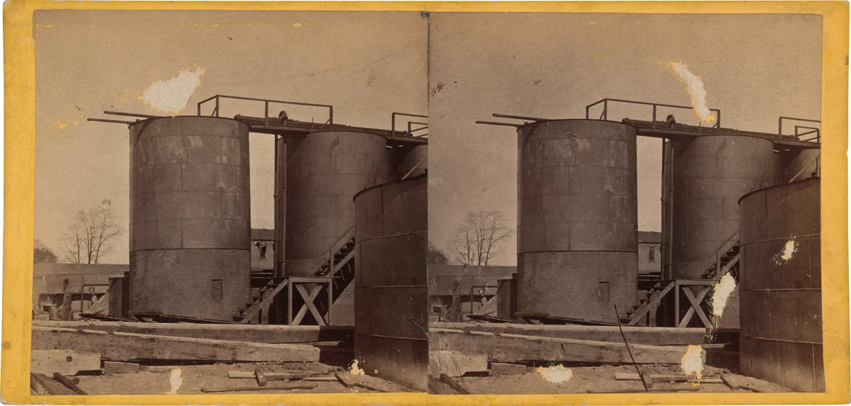 Crude Oil Tanks, Clark & Sumner, Standard Petroleum Refinery, Pittsburg, Pennsylvania by Thomas H. Johnson, photograph, 1860-1870