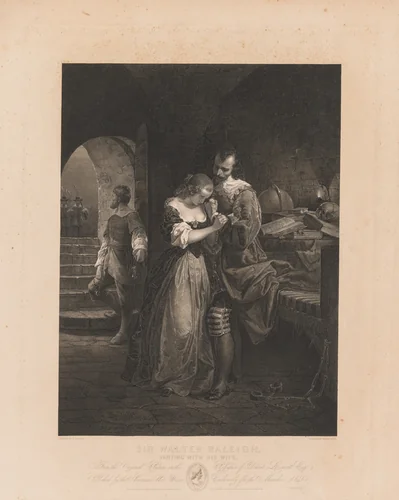 Sir Walter Raleigh Parting with His Wife by Charles Kennedy Burt, print, 1841-1851