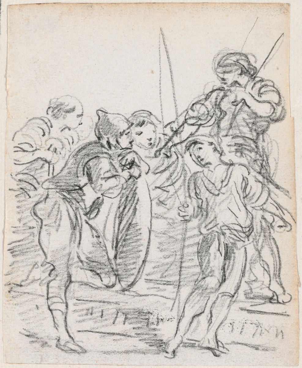 Group of Male Figures Conversing by Hubert Robert, drawing, 1754-1765