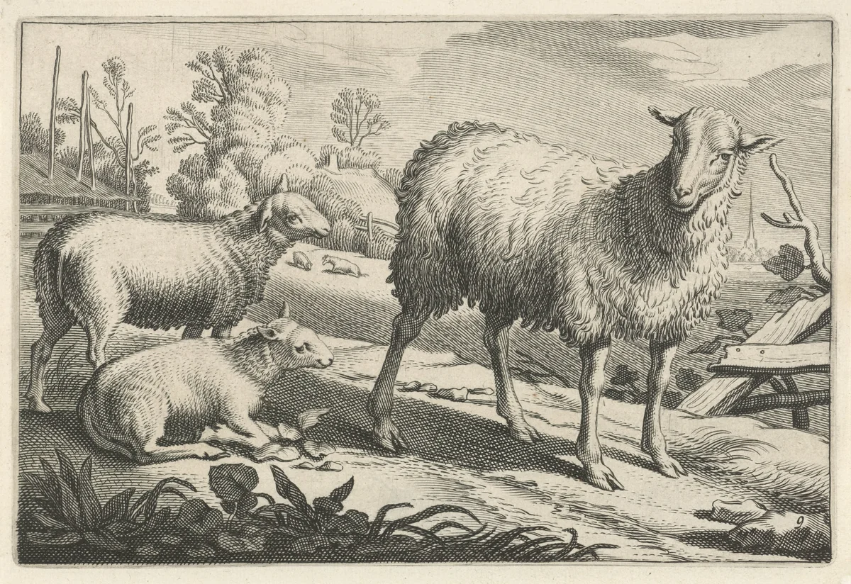 Weiland met een schaap en twee lammetjes by Reinier van Persijn, print, 1641