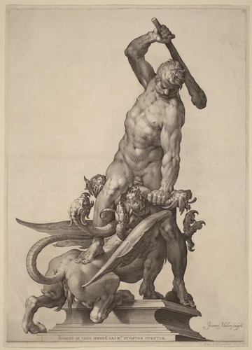 Hercules Killing the Hydra by Jan Muller; Adriaen de Vries, print, 1602