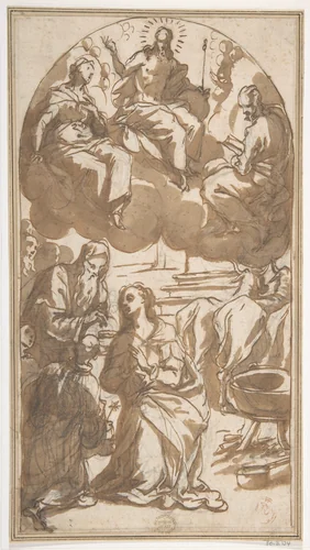 The Martyrdom of Saint Lucy (Her Last Communion before Being Dragged by Oxen) by Giovanni Battista Maganza il Giovane, drawing, 1556-1630