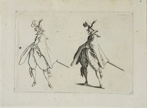 The Gentleman with a Large Coat, Seen from the Front, from The Caprices by Jacques Callot, print, 1617-1627