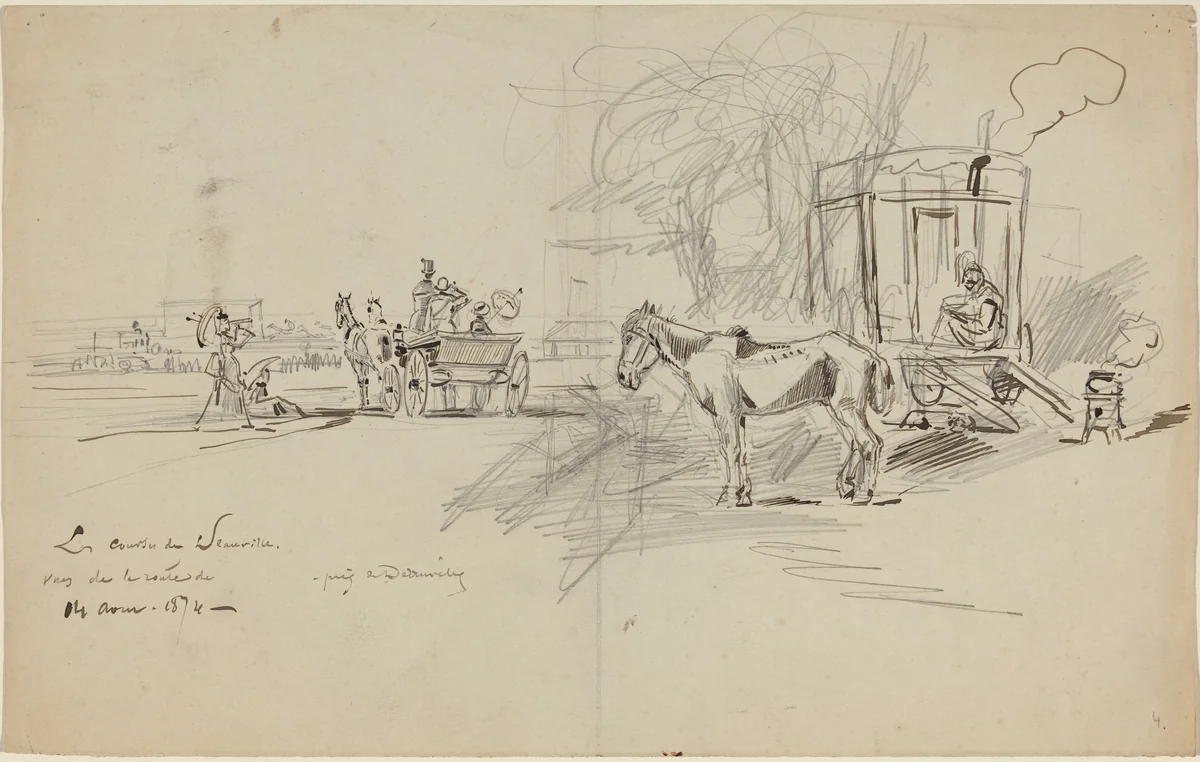 Les Courses de Deauville by Félix-Hilaire Buhot, drawing, 1874