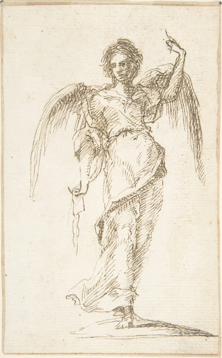 Standing Figure of an Angel by Pedro Duque Cornejo, drawing, 1695-1755