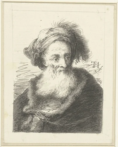 Buste van een oude man by Johann Georg Trautmann, drawing, 1723-1769