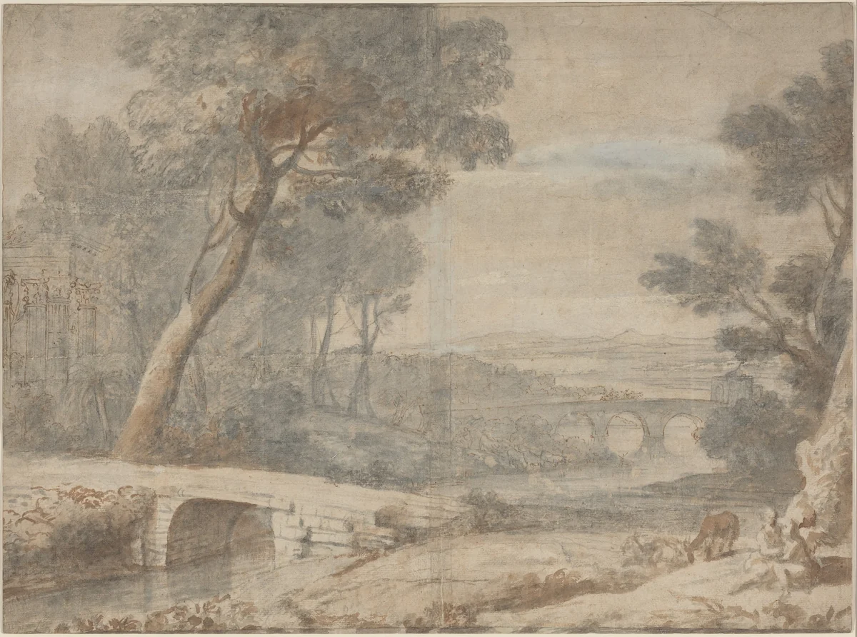 The Rest on the Flight into Egypt by Anonymous Artist; Claude Lorrain, drawing, 1650-1699