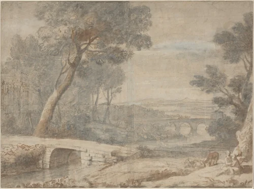 The Rest on the Flight into Egypt by Anonymous Artist; Claude Lorrain, drawing, 1650-1699