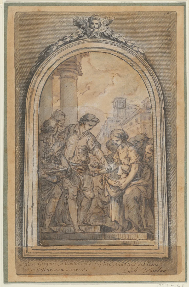 St. Gregory Distributing His Worldly Goods to the Poor by Carle Vanloo, drawing, 1715-1765
