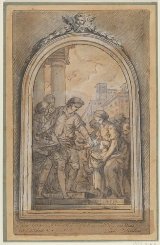 St. Gregory Distributing His Worldly Goods to the Poor by Carle Vanloo, drawing, 1715-1765
