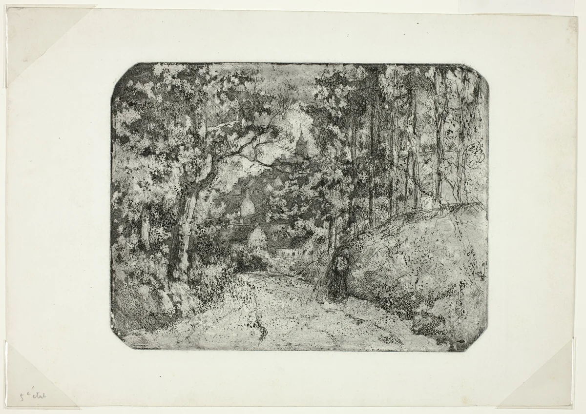 Wooded Lane at Pontoise by Camille Pissarro, print, 1879