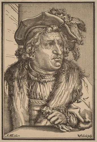 Man with a Plumed Cap by Christoffel van Sichem I; Hendrick Goltzius, print, 1607