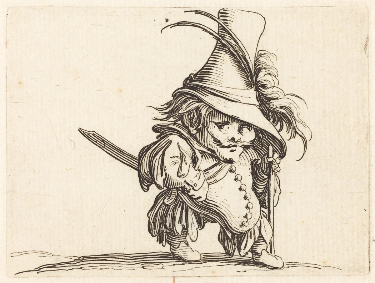 The Potbellied Man with the Tall Hat by Jacques Callot, print, 1622