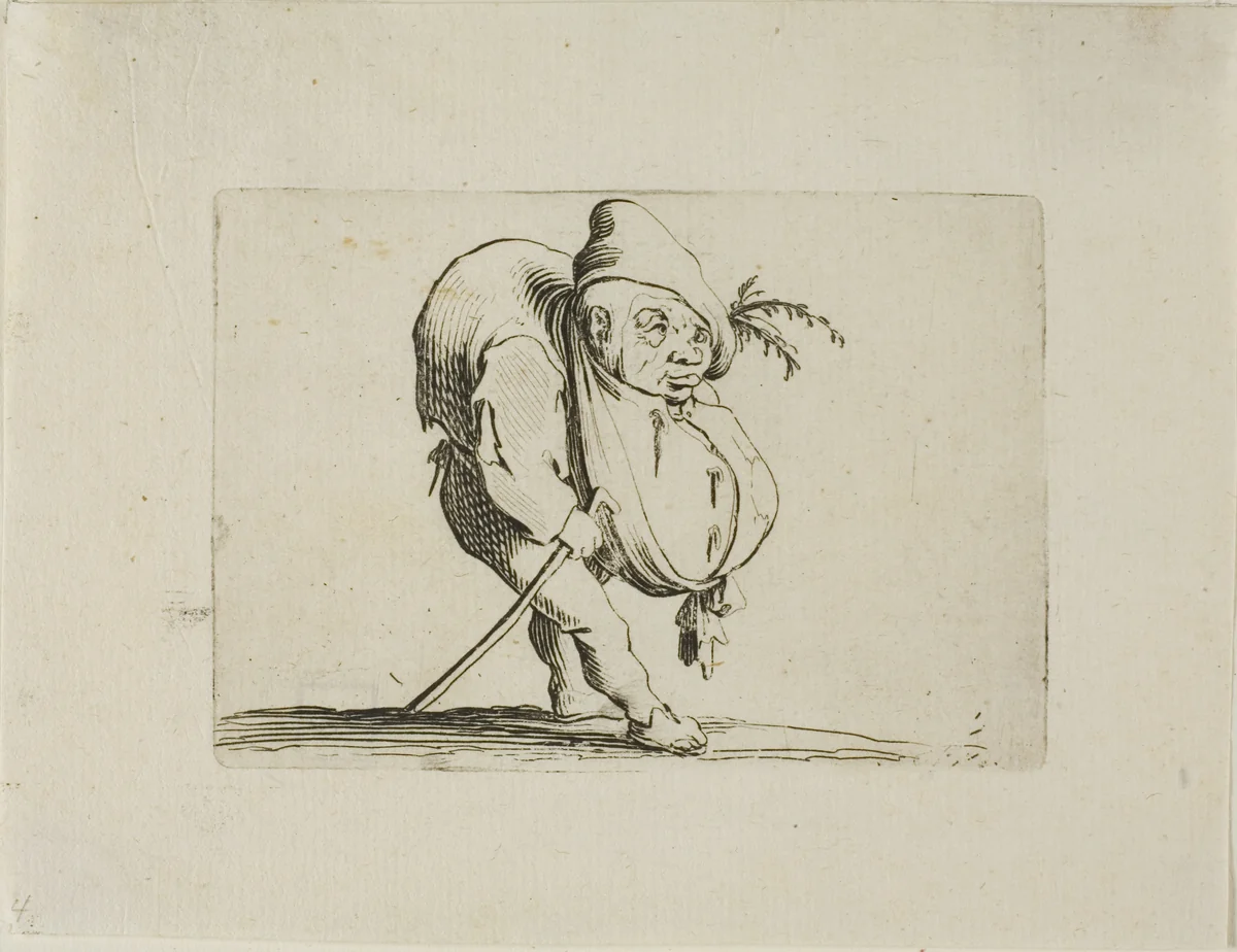 The Uneven One with a Cane, from Varie Figure Gobbi by Jacques Callot, print, 1616