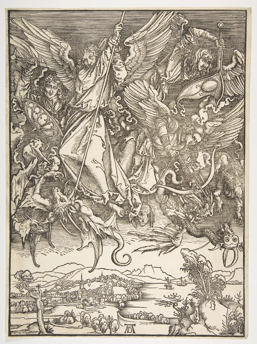 Saint Michael and the Dragon, from "The Apocalypse" by Albrecht Dürer, print, 1498