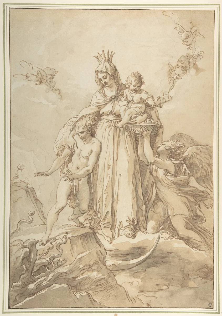 The Virgin Immaculate with the Christ Child by Giuseppe Cades, drawing, 1770