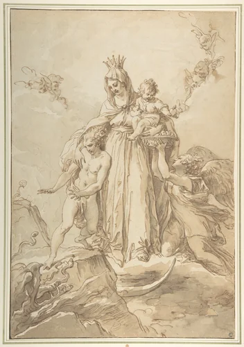 The Virgin Immaculate with the Christ Child by Giuseppe Cades, drawing, 1770