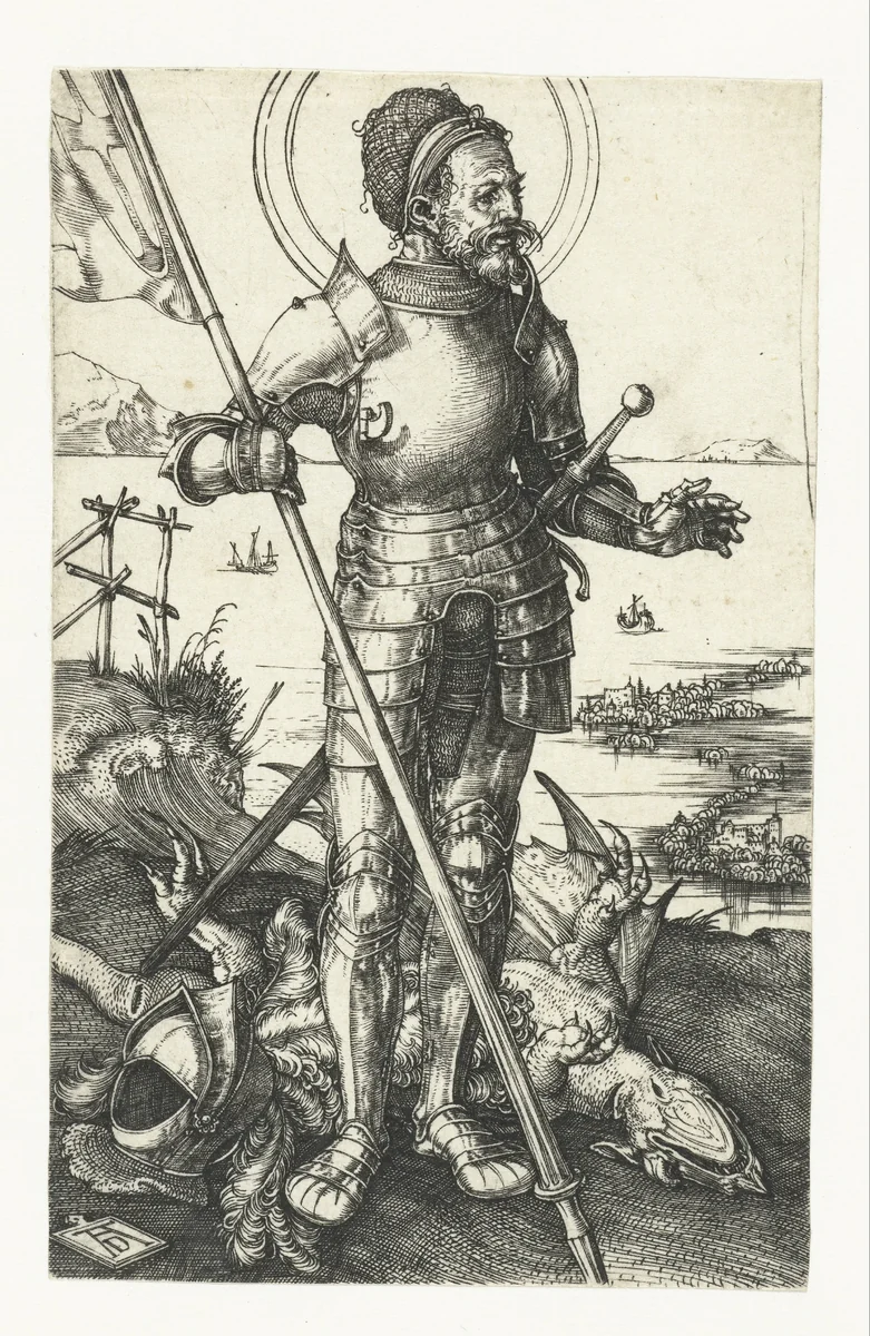 De Heilige Joris staand naast de gedode draak by Unknown, print, 1500-1505