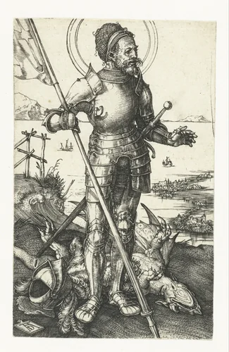 De Heilige Joris staand naast de gedode draak by Unknown, print, 1500-1505