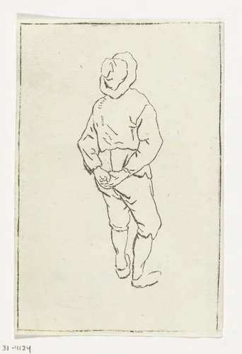 Man met handen op de rug en hoed by Anthonie van den Bos, print, 1778-1838
