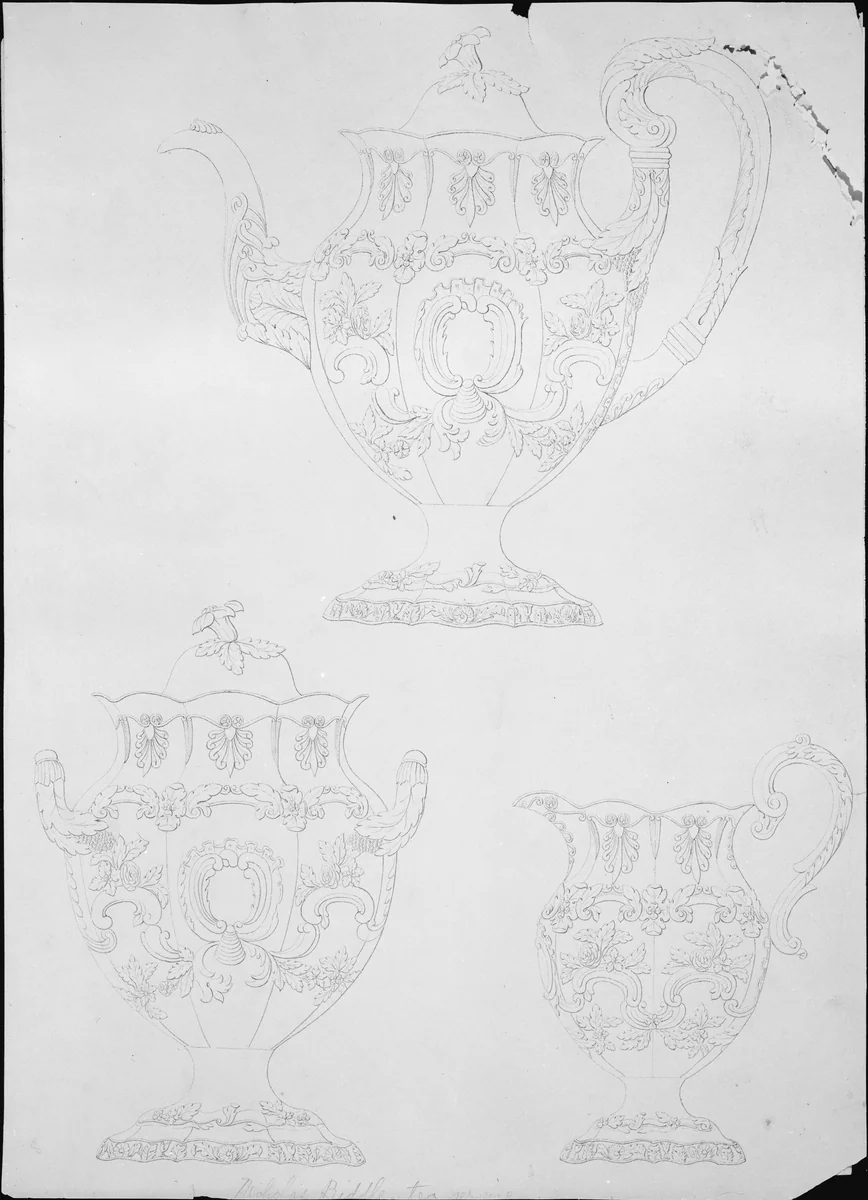 Nicholas Biddle tea service by Thomas Fletcher, drawing, 1833-1838