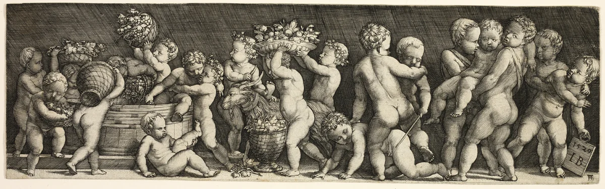 Children Gathering Grapes by Master I.B., print, 1529