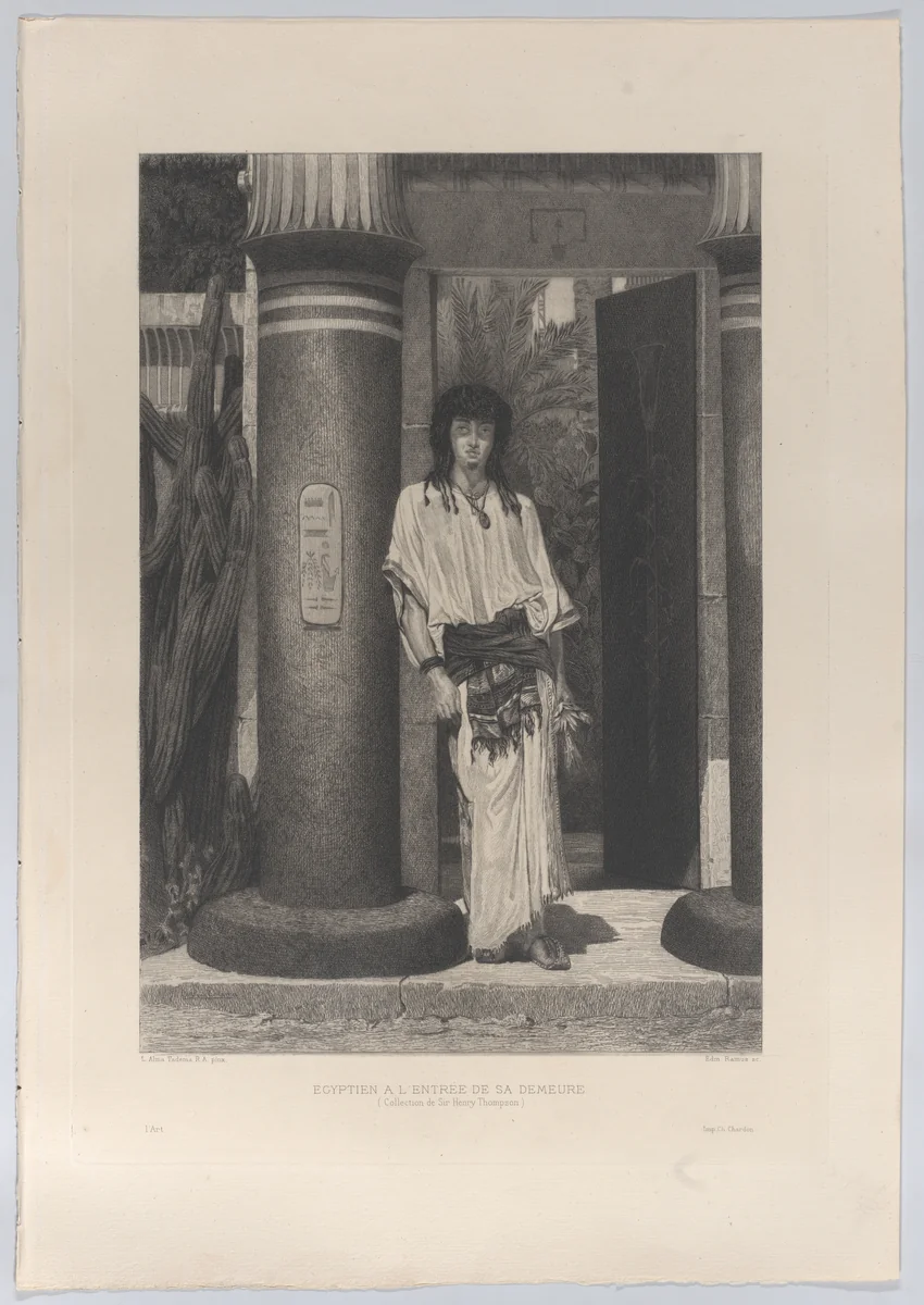 Egyptien à l'entrée de sa demeure (Egyptian at the entrance to his dwelling), from "L'Art" by Edmond Ramus, print, 1884