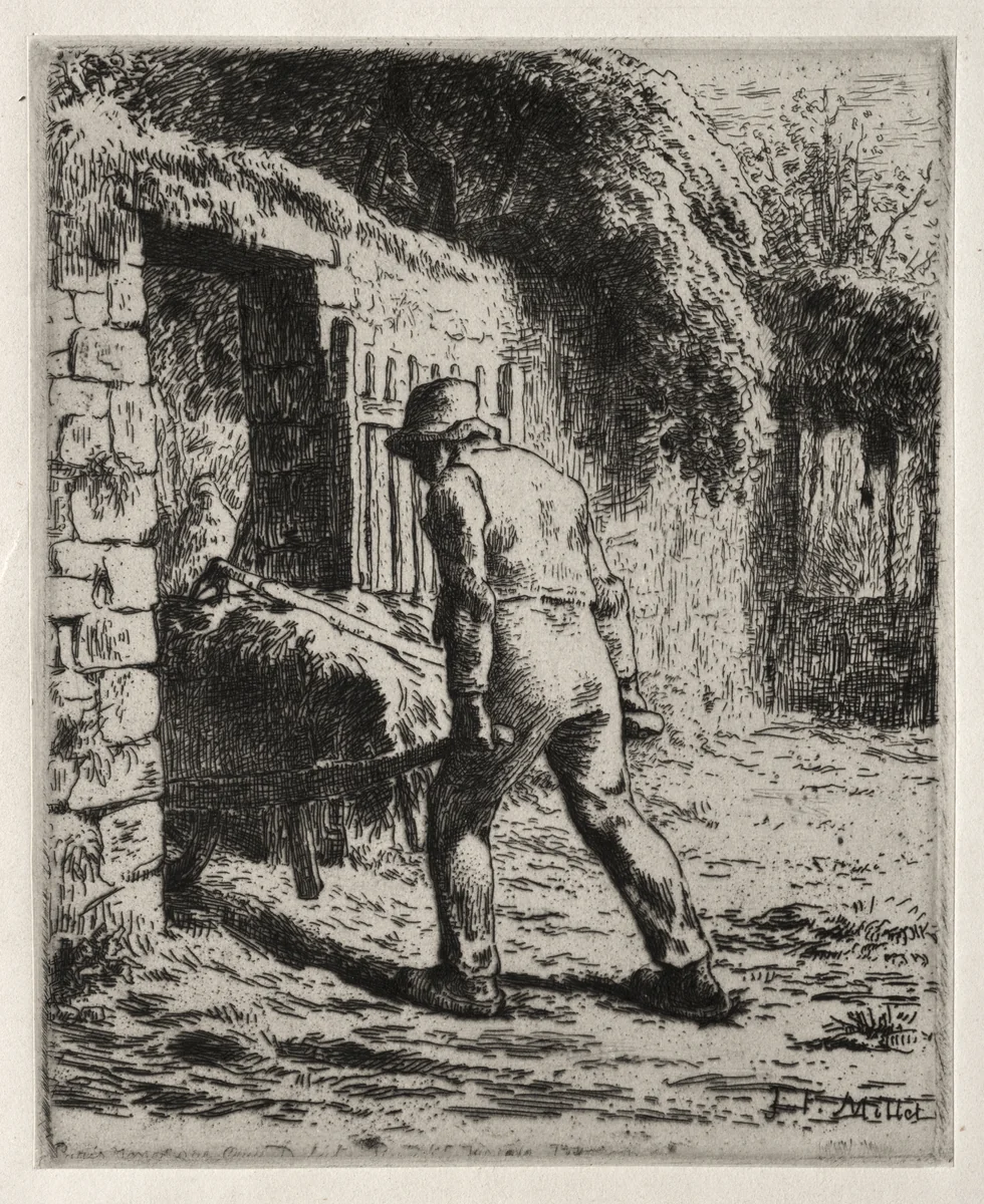 Peasant Returning from the Manure Heap by Jean-François Millet, print, 1855-1856