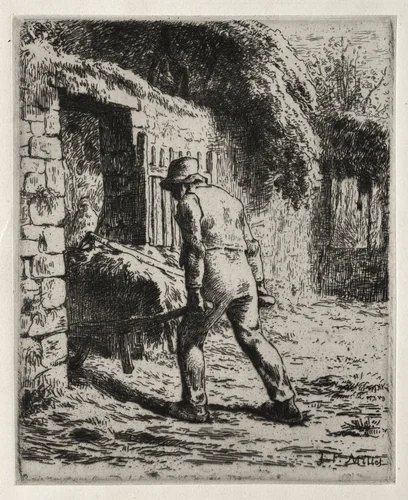Peasant Returning from the Manure Heap by Jean-François Millet, print, 1855-1856