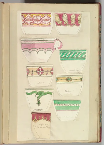 Nine Designs for Decorated Cups by Alfred Forrester, drawing, 1845-1855