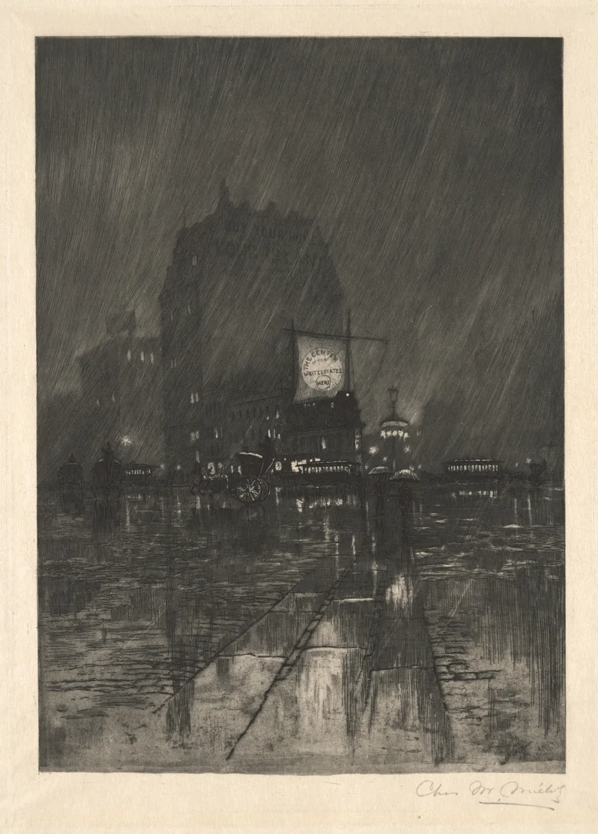 A Rainy Night, Madison Square by Charles Frederick William Mielatz, print, 1890