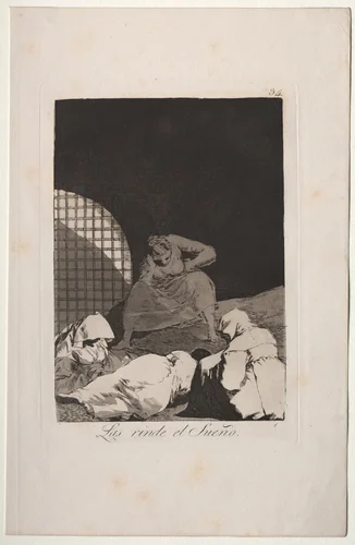 Sleep Overcomes Them, Plate 34 by Francisco de Goya, print, 1799