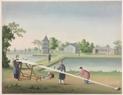 Spinning Cloth, Preparing Tea Leaves, Preparing Silk by China, painting, 1801-1833