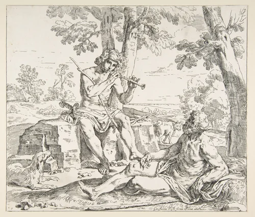 Mercury and Argus by Simone Cantarini, print, 1625-1648