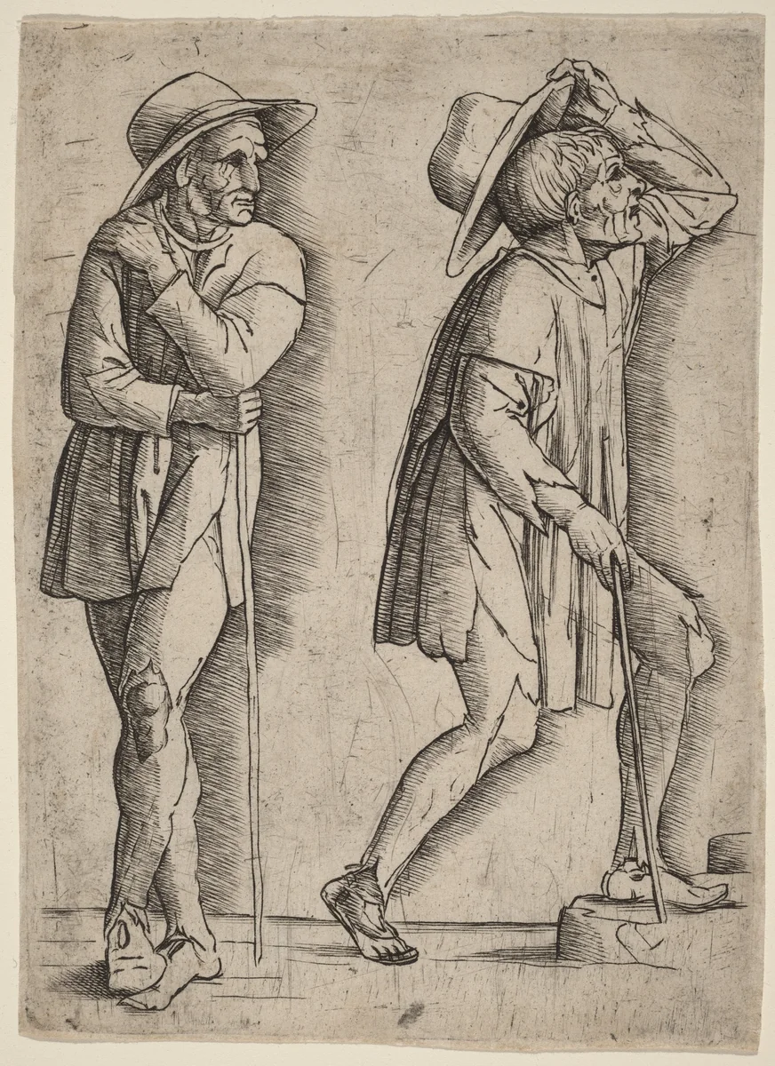 Two Peasants by Andrea Mantegna, print, 1480-1500