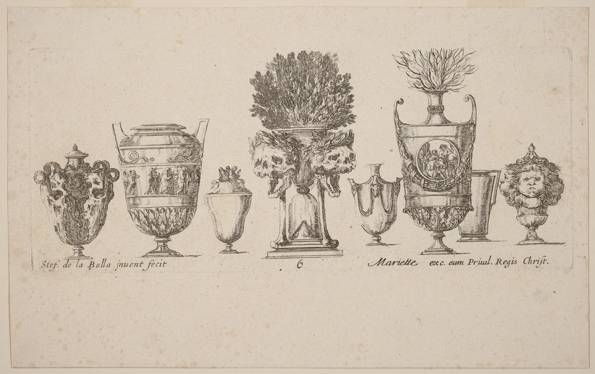 Fantastic Vases by Stefano della Bella, print, 1646