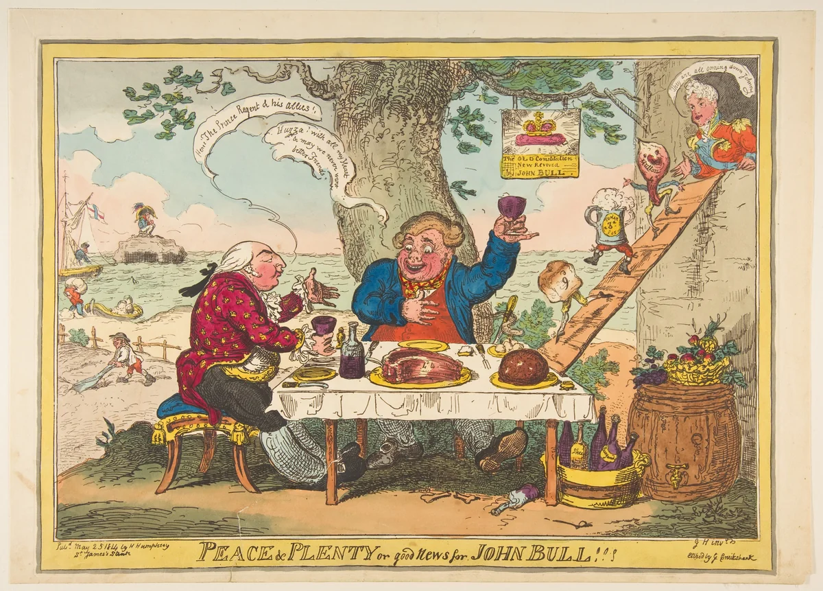Peace and Plenty or Good News for John Bull!!! by George Cruikshank, print, 1814