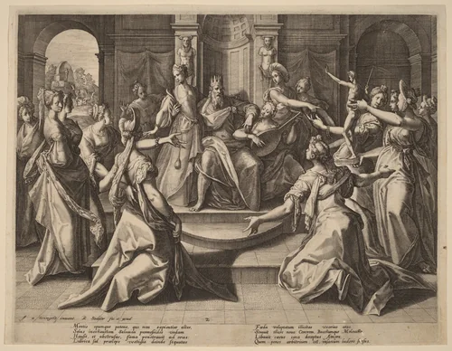 Solomon Led to Idolatry by His Wives by Raphael Sadeler I, print, 1589