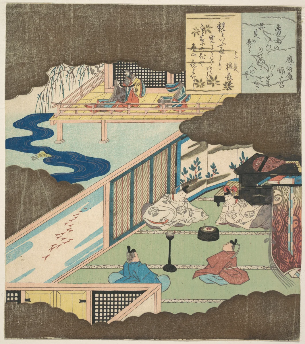 Interior of a Palace with Noblemen Conversing by Totoya Hokkei (魚屋北渓), print, 1810-1830