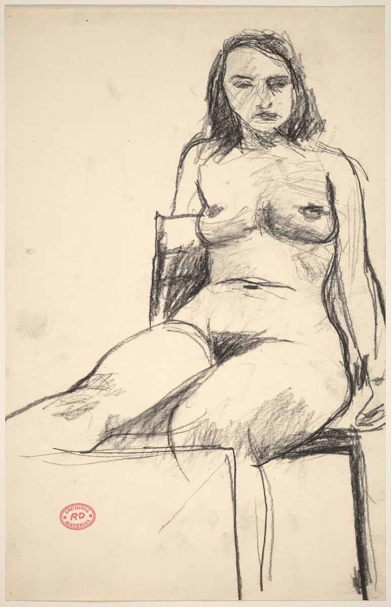 Untitled [seated nude with right leg raised] by Richard Diebenkorn, drawing, 1955-1967
