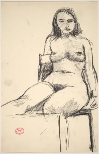 Untitled [seated nude with right leg raised] by Richard Diebenkorn, drawing, 1955-1967