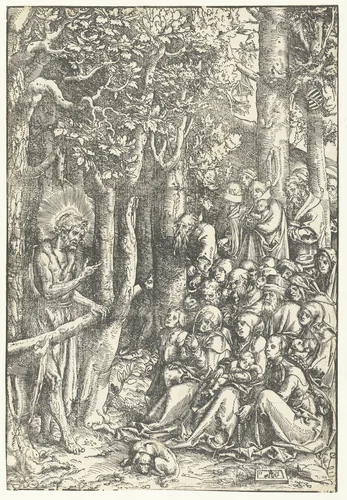 Johannes de Doper predikt tot mensen by Unknown, print, 1516
