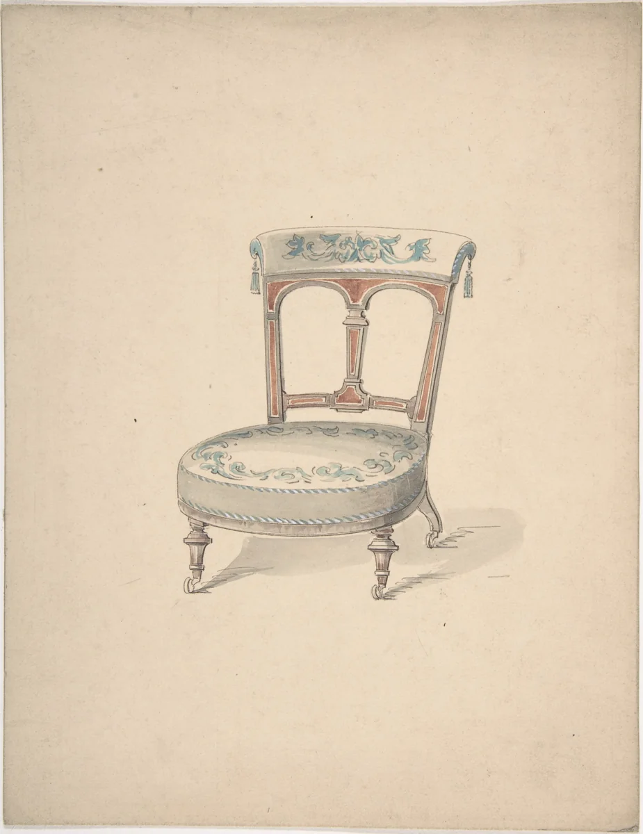 Design for a Low Chair on Casters by anonymous, drawing, 1840-1899