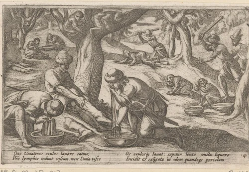 Jagers vangen apen by Antonio Tempesta, print, 1602