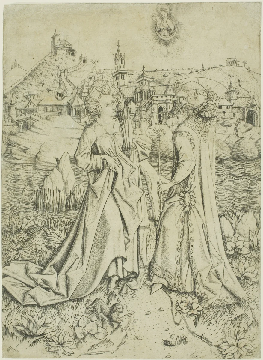 Augustus and the Sibyl by Master E. S., print, 1445-1455