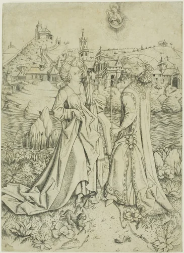 Augustus and the Sibyl by Master E. S., print, 1445-1455